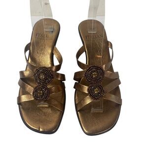 Italian Shoemakers 10.5 beaded/ slip on wedge metallic bronze sandals